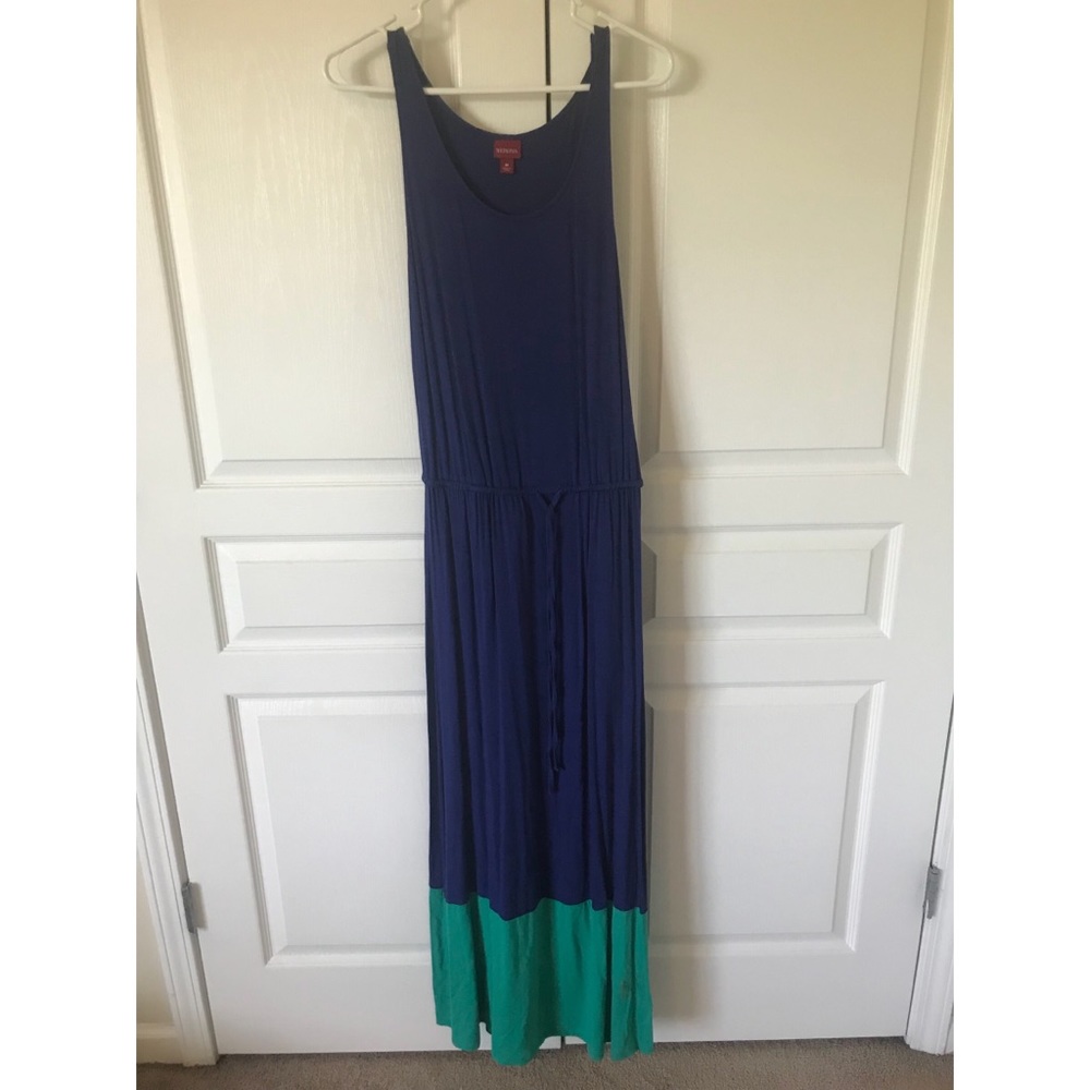 Blue green color block maxi dress